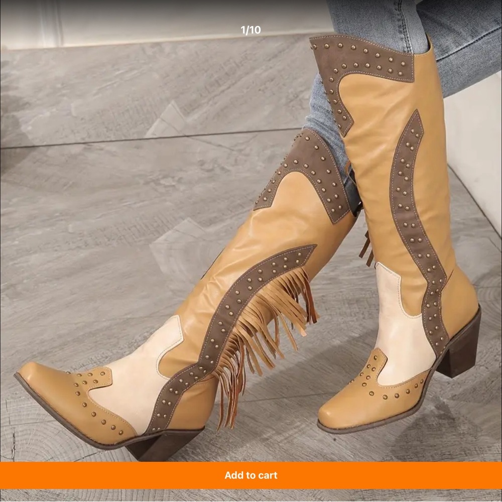 Beautiful Western Cowgirl Boots with mixed colors. Tan fringe - Picture 6 of 6